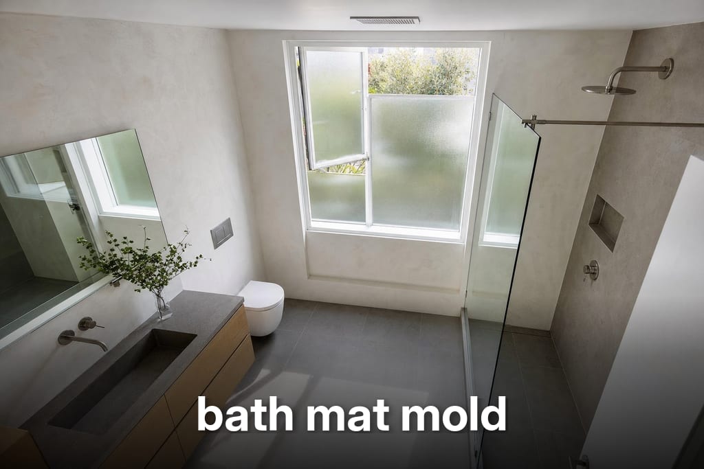 Overhead view of an airy bathroom with open window preventing bath mat mold
